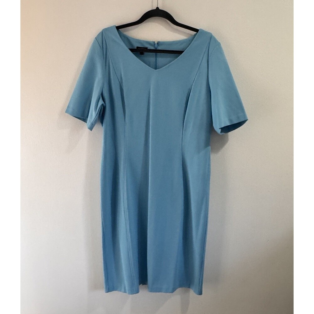 NWOT Talbots Shirt Dress 16 Robin Blue V-neck Stretch Short Sleeve Sheath